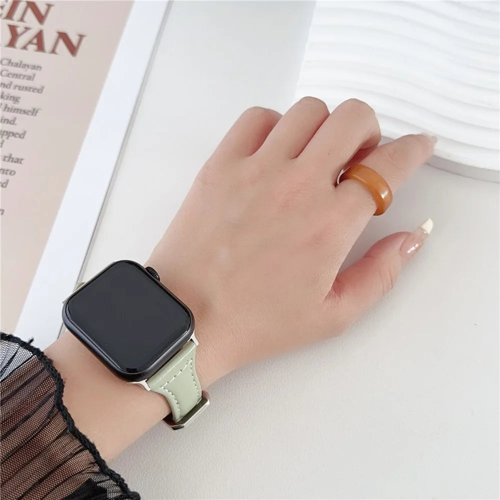 For Apple Watch Series 11 10 42mm / 9 8 7 41mm / SE3 SE2 SE 6 5 4 40mm / 3 2 1 38mm PU Leather Watch Band - Light Green - 2