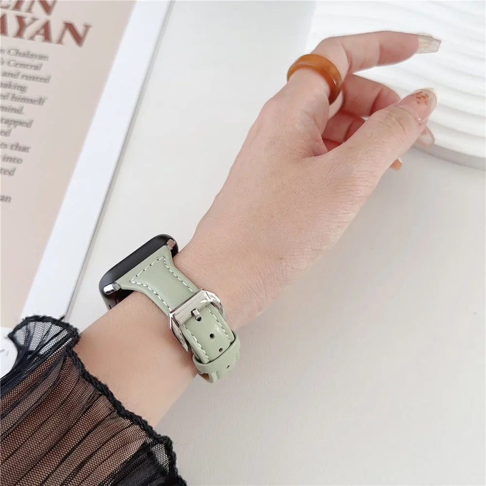 For Apple Watch Series 11 10 42mm / 9 8 7 41mm / SE3 SE2 SE 6 5 4 40mm / 3 2 1 38mm PU Leather Watch Band - Light Green - 3