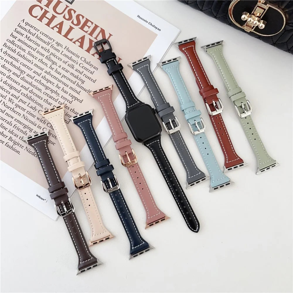 For Apple Watch Series 11 10 42mm / 9 8 7 41mm / SE3 SE2 SE 6 5 4 40mm / 3 2 1 38mm PU Leather Watch Band - Light Green - 5
