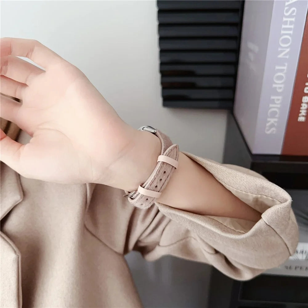 Furry PU Leather Strap for Apple Watch Series 11 10 42mm / 9 8 7 41mm / SE3 SE2 SE 6 5 4 40mm / 3 2 1 38mm Wrist Band - Wine Red - 2