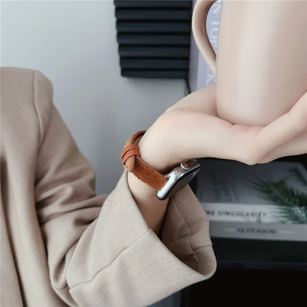 Furry PU Leather Strap for Apple Watch Series 11 10 42mm / 9 8 7 41mm / SE3 SE2 SE 6 5 4 40mm / 3 2 1 38mm Wrist Band - Wine Red - 4