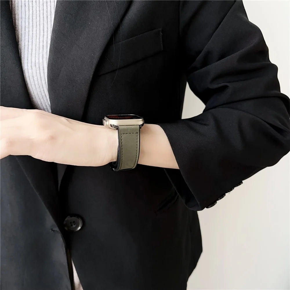 PU Leather Strap for Apple Watch Series 11 10 42mm / 9 8 7 41mm / SE3 SE2 SE 6 5 4 40mm / 3 2 1 38mm Magnetic Buckle Band - Navy Blue - 2