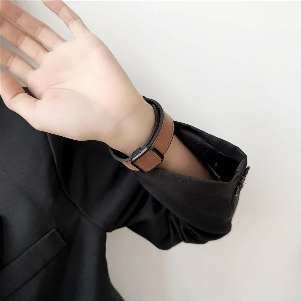 PU Leather Strap for Apple Watch Series 11 10 42mm / 9 8 7 41mm / SE3 SE2 SE 6 5 4 40mm / 3 2 1 38mm Magnetic Buckle Band - Navy Blue - 3