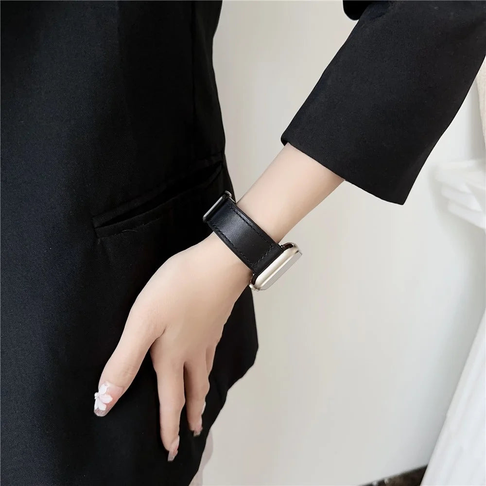 PU Leather Strap for Apple Watch Series 11 10 42mm / 9 8 7 41mm / SE3 SE2 SE 6 5 4 40mm / 3 2 1 38mm Magnetic Buckle Band - Navy Blue - 4