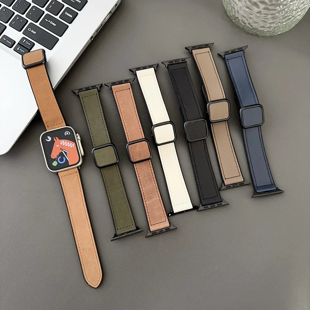 PU Leather Strap for Apple Watch Series 11 10 42mm / 9 8 7 41mm / SE3 SE2 SE 6 5 4 40mm / 3 2 1 38mm Magnetic Buckle Band - Navy Blue - 5