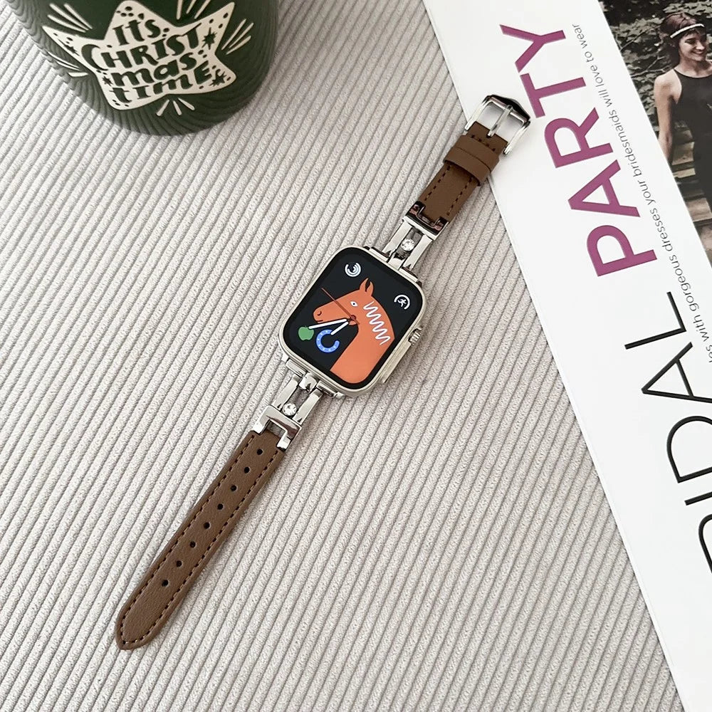 For Apple Watch Ultra 3 2 1 49mm / Series 11 10 46mm / 9 8 7 45mm / SE3 SE2 SE 6 5 4 44mm / 3 2 1 42mm Leather Watch Strap - Brown - 1