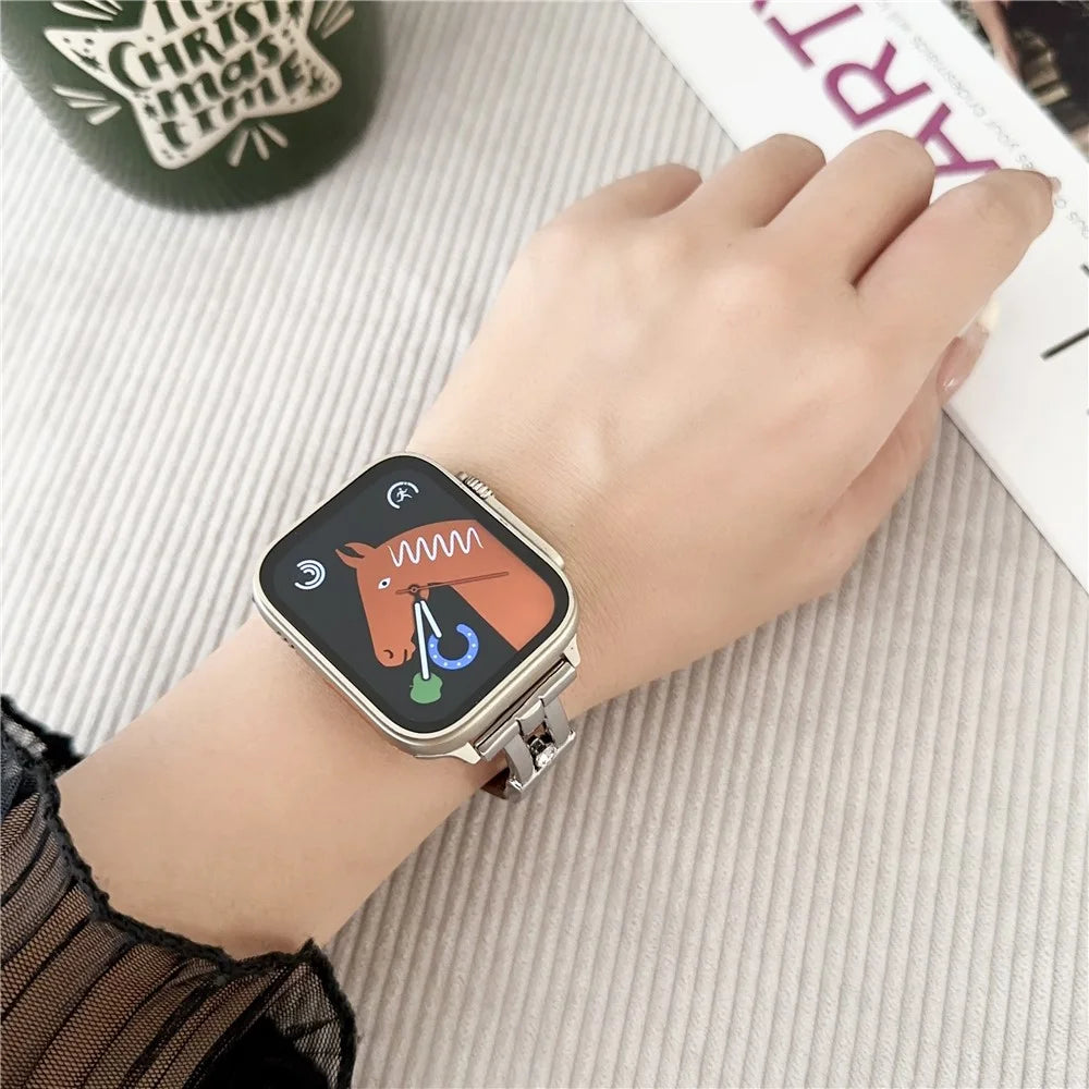 For Apple Watch Ultra 3 2 1 49mm / Series 11 10 46mm / 9 8 7 45mm / SE3 SE2 SE 6 5 4 44mm / 3 2 1 42mm Leather Watch Strap - Brown - 3