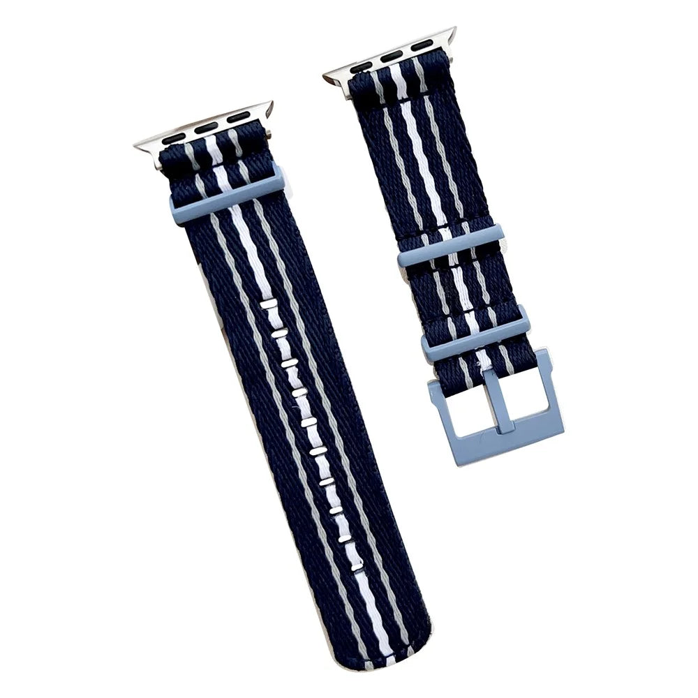 For Apple Watch Ultra 3 2 1 49mm / Series 11 10 46mm / 9 8 7 45mm / SE3 SE2 SE 6 5 4 44mm / 3 2 1 42mm Nylon Watch Strap - Black / White - 1