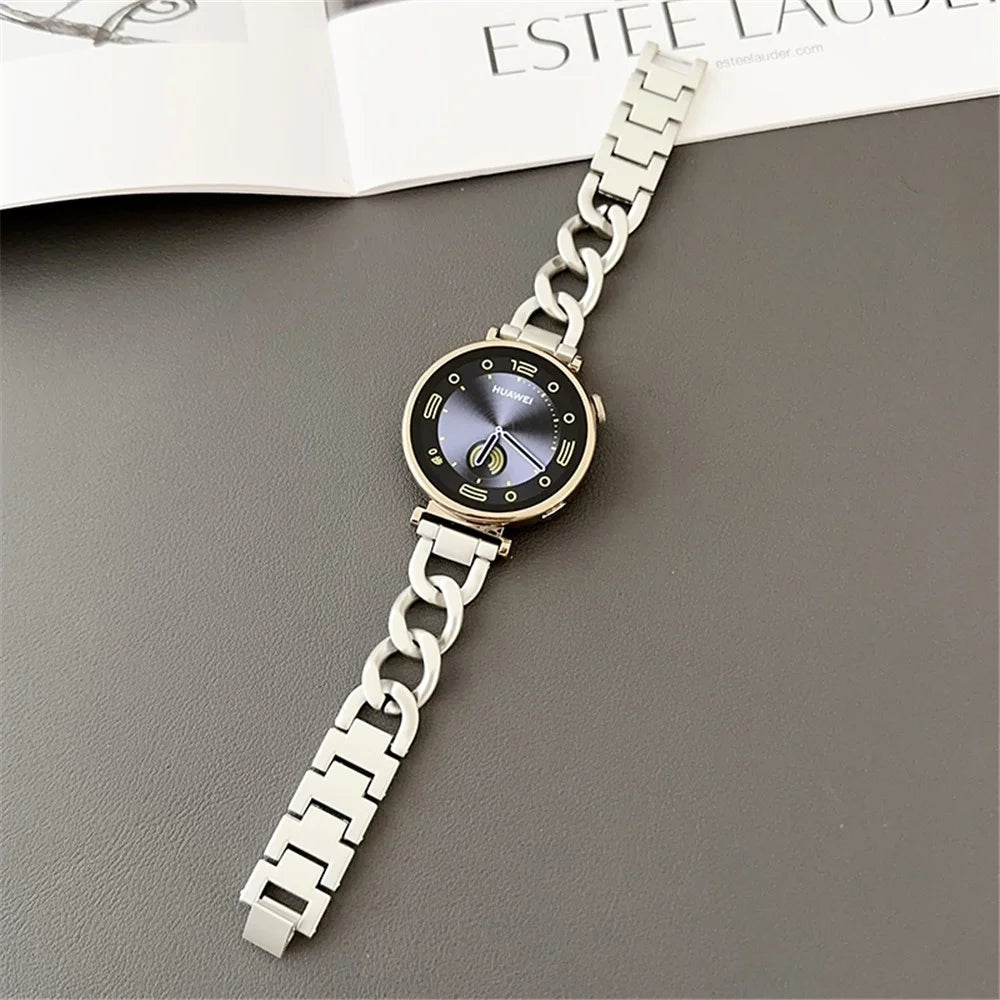 For Huawei Watch GT 4 41mm / Garmin Venu 3S 18mm Zinc Alloy Watch Band Chain Bracelet Strap - Starlight - 1