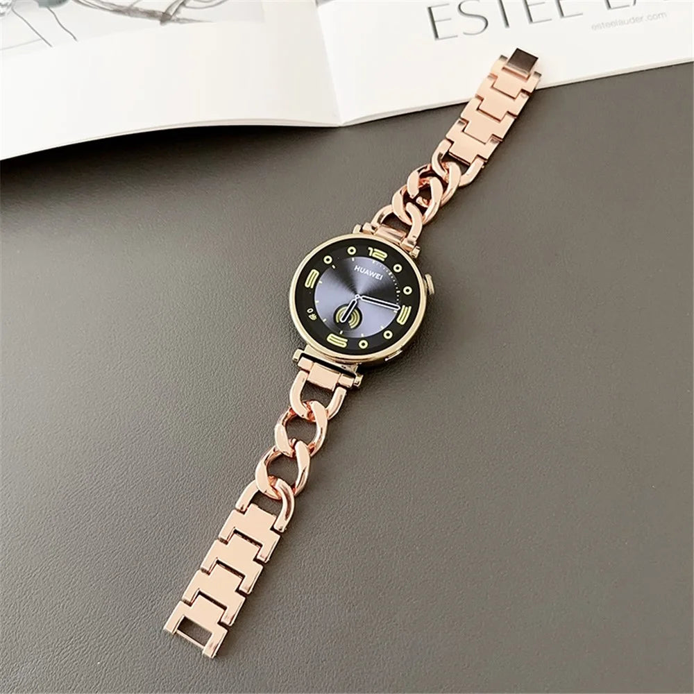 For Samsung Galaxy Watch6 40mm / 44mm / GarminActive 5 20mm Chain Watch Strap Zinc Alloy Wrist Strap - Rose Gold - 1