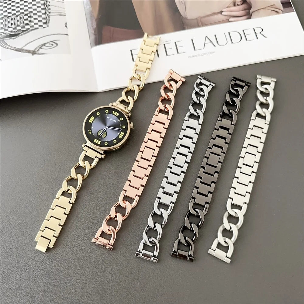 For Samsung Galaxy Watch6 40mm / 44mm / GarminActive 5 20mm Chain Watch Strap Zinc Alloy Wrist Strap - Rose Gold - 6