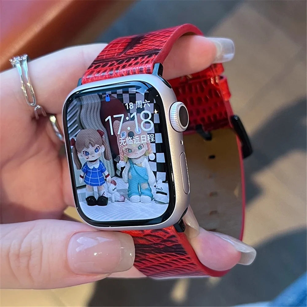 For Apple Watch Series 11 10 42mm / 9 8 7 41mm / SE3 SE2 SE 6 5 4 40mm / 3 2 1 38mm Crocodile Texture Leather Watch Band - Red - 2