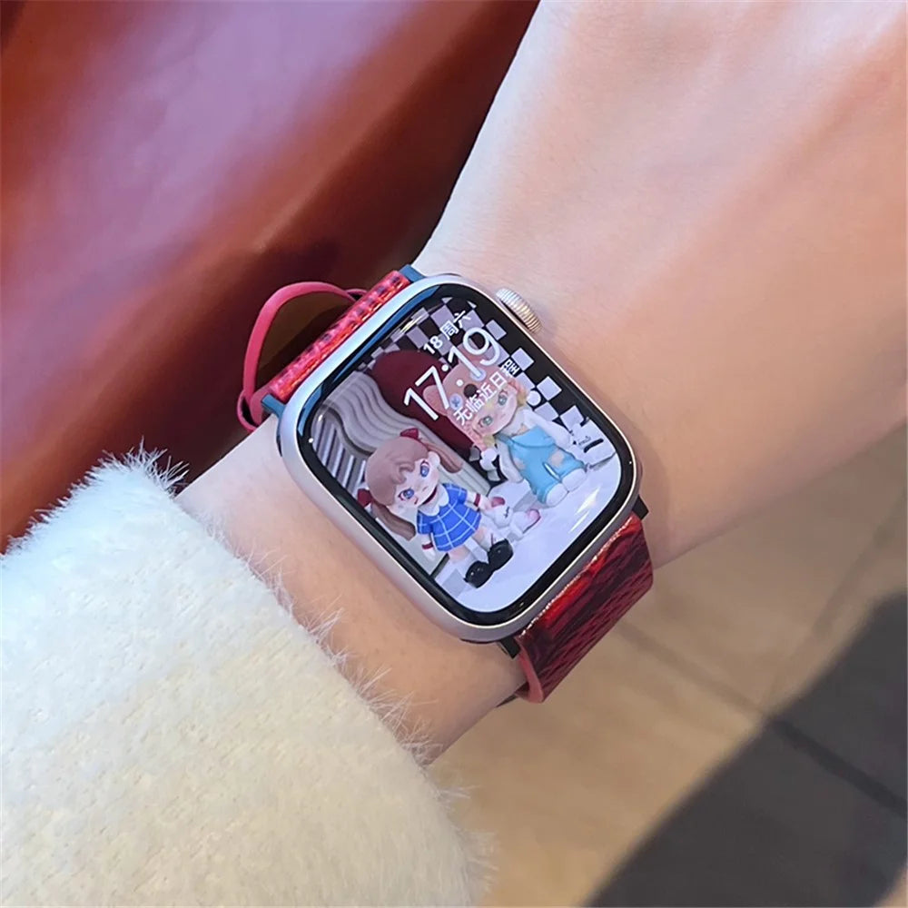 For Apple Watch Series 11 10 42mm / 9 8 7 41mm / SE3 SE2 SE 6 5 4 40mm / 3 2 1 38mm Crocodile Texture Leather Watch Band - Red - 3