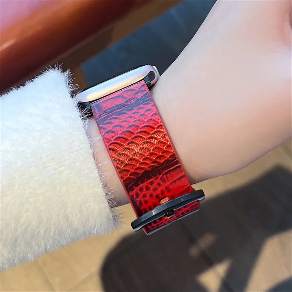 For Apple Watch Series 11 10 42mm / 9 8 7 41mm / SE3 SE2 SE 6 5 4 40mm / 3 2 1 38mm Crocodile Texture Leather Watch Band - Red - 4