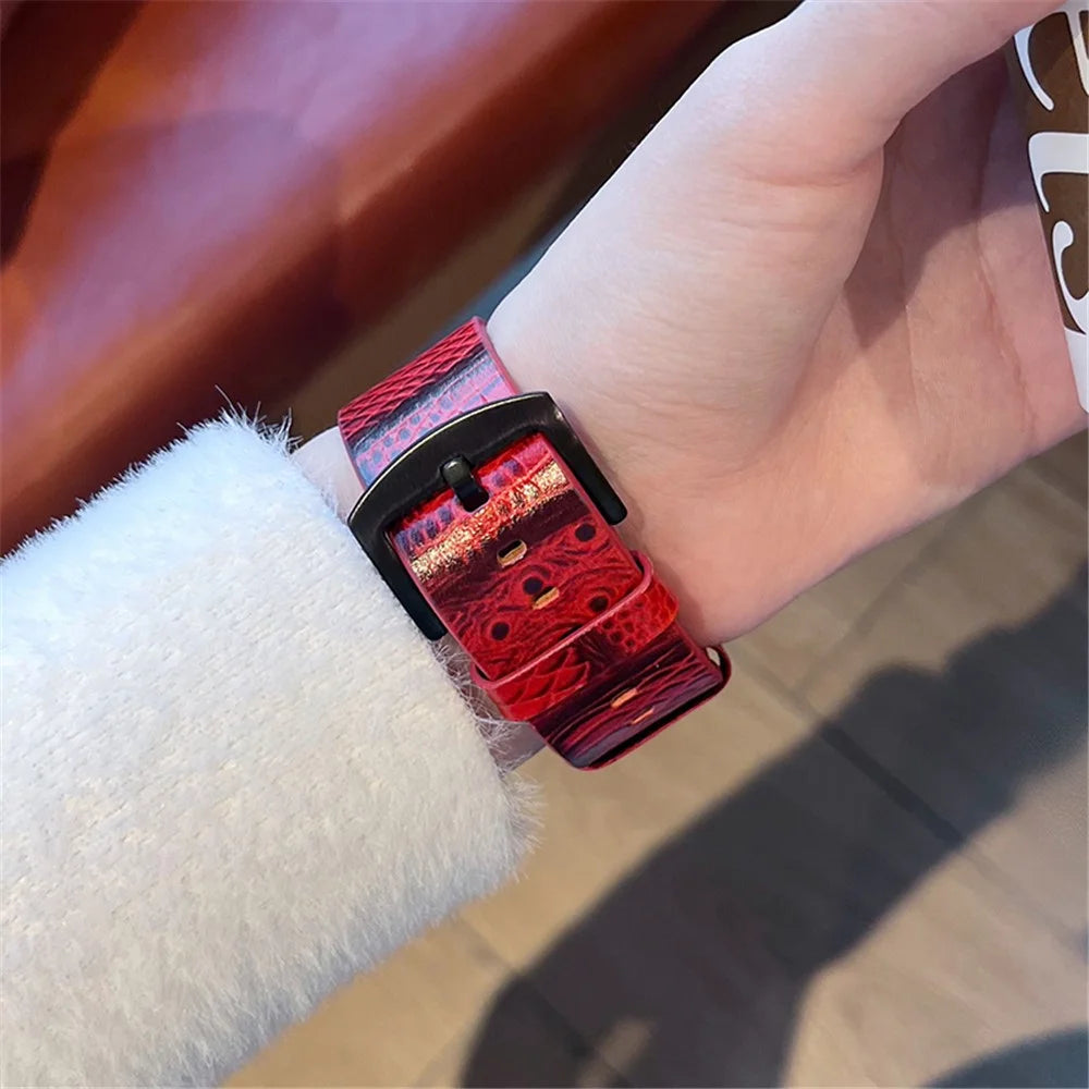 For Apple Watch Series 11 10 42mm / 9 8 7 41mm / SE3 SE2 SE 6 5 4 40mm / 3 2 1 38mm Crocodile Texture Leather Watch Band - Red - 5