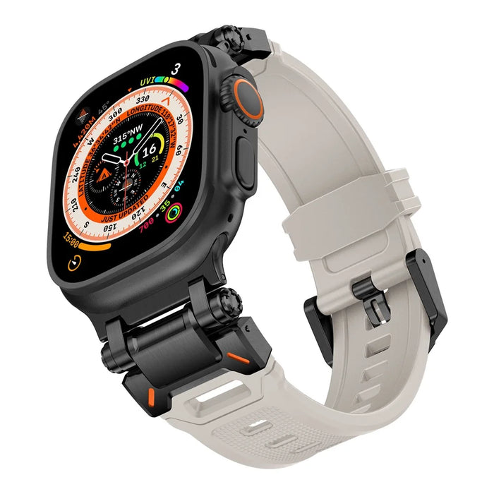 For Apple Watch Ultra 3 2 1 49mm / Series 11 10 46mm / 9 8 7 45mm / SE3 SE2 SE 6 5 4 44mm / 3 2 1 42mm Silicone Strap - Black+Starlight - 2