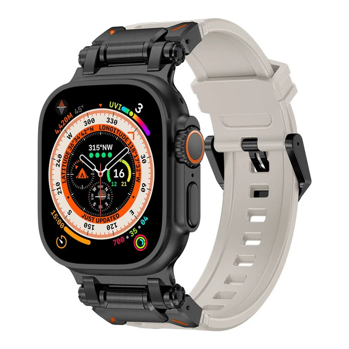 For Apple Watch Ultra 3 2 1 49mm / Series 11 10 46mm / 9 8 7 45mm / SE3 SE2 SE 6 5 4 44mm / 3 2 1 42mm Silicone Strap - Black+Starlight - 4