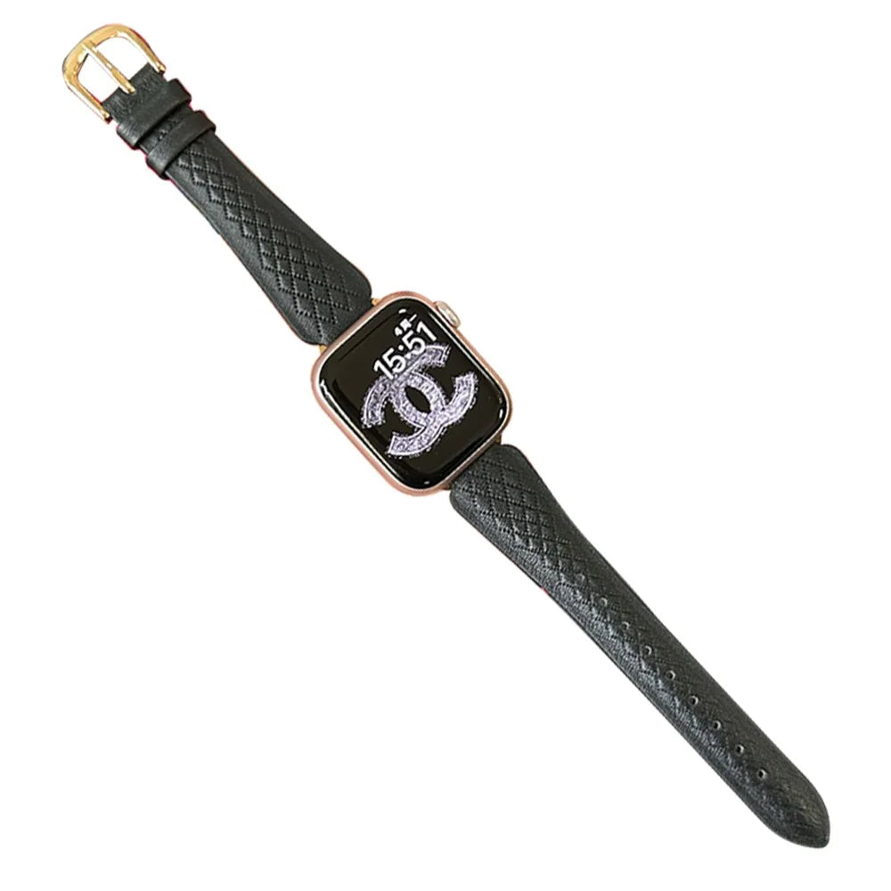 For Apple Watch Ultra 3 2 1 49mm / Series 11 10 46mm / 9 8 7 45mm / SE3 SE2 SE 6 5 4 44mm / 3 2 1 42mm Cowhide Leather Bracelet Strap - Black - 1