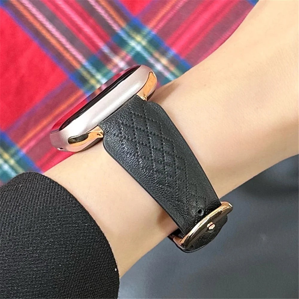 For Apple Watch Ultra 3 2 1 49mm / Series 11 10 46mm / 9 8 7 45mm / SE3 SE2 SE 6 5 4 44mm / 3 2 1 42mm Cowhide Leather Bracelet Strap - Black - 2