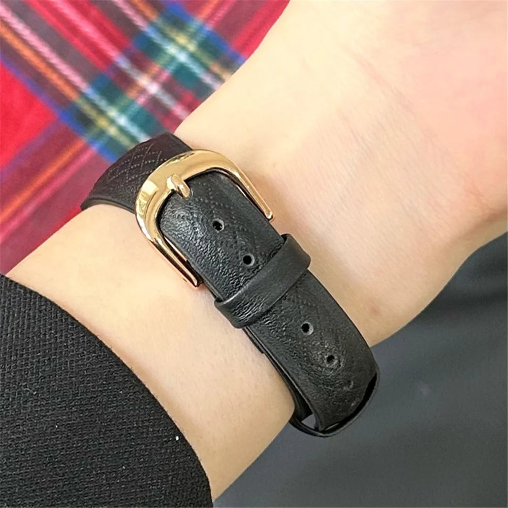 For Apple Watch Ultra 3 2 1 49mm / Series 11 10 46mm / 9 8 7 45mm / SE3 SE2 SE 6 5 4 44mm / 3 2 1 42mm Cowhide Leather Bracelet Strap - Black - 3