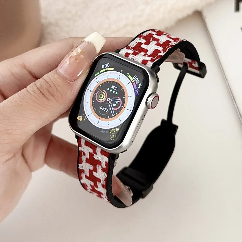 For Apple Watch Series 11 10 42mm / 9 8 7 41mm / SE3 SE2 SE 6 5 4 40mm / 3 2 1 38mm Silicone+Nylon Watch Strap - Red+White - 1