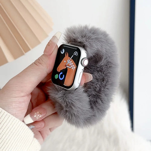 For Apple Watch Ultra 3 2 1 49mm / Series 11 10 46mm / 9 8 7 45mm / SE3 SE2 SE 6 5 4 44mm / 3 2 1 42mm Soft Plush Watch Strap - Grey - 1