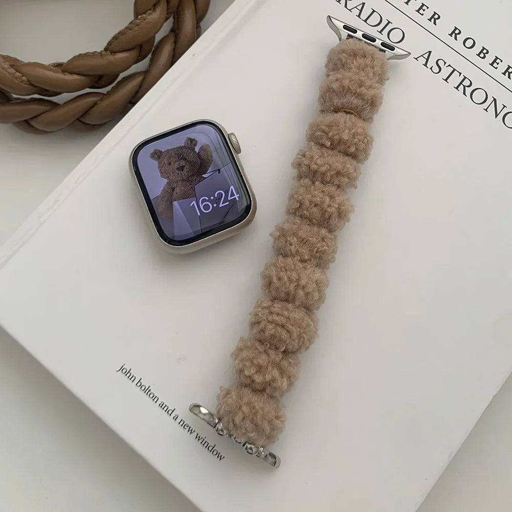 For Apple Watch Series 11 10 42mm / 9 8 7 41mm / SE3 SE2 SE 6 5 4 40mm / 3 2 1 38mm Soft Plush Band - Khaki - 2