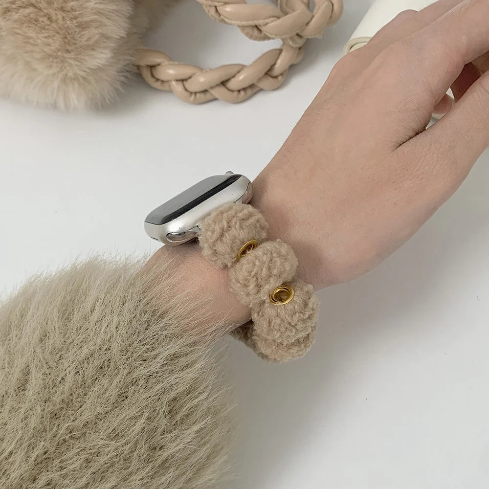 For Apple Watch Series 11 10 42mm / 9 8 7 41mm / SE3 SE2 SE 6 5 4 40mm / 3 2 1 38mm Soft Plush Band - Khaki - 5