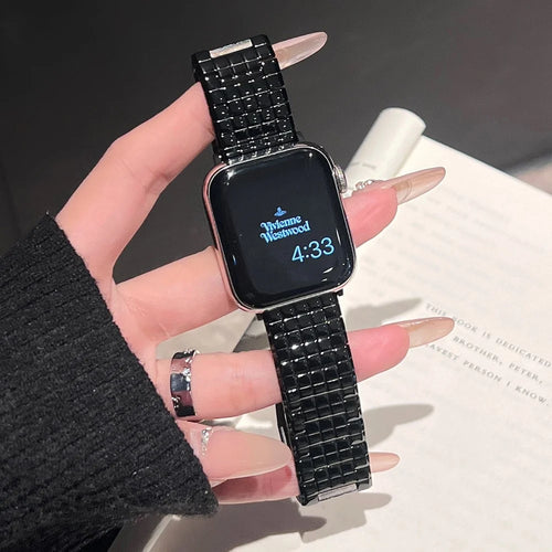 For Apple Watch Series 11 10 42mm / 9 8 7 41mm / SE3 SE2 SE 6 5 4 40mm / 3 2 1 38mm Stainless Steel Grid Watch Strap - Black - 1