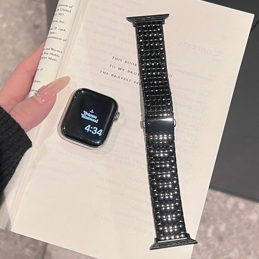 For Apple Watch Series 11 10 42mm / 9 8 7 41mm / SE3 SE2 SE 6 5 4 40mm / 3 2 1 38mm Stainless Steel Grid Watch Strap - Black - 2