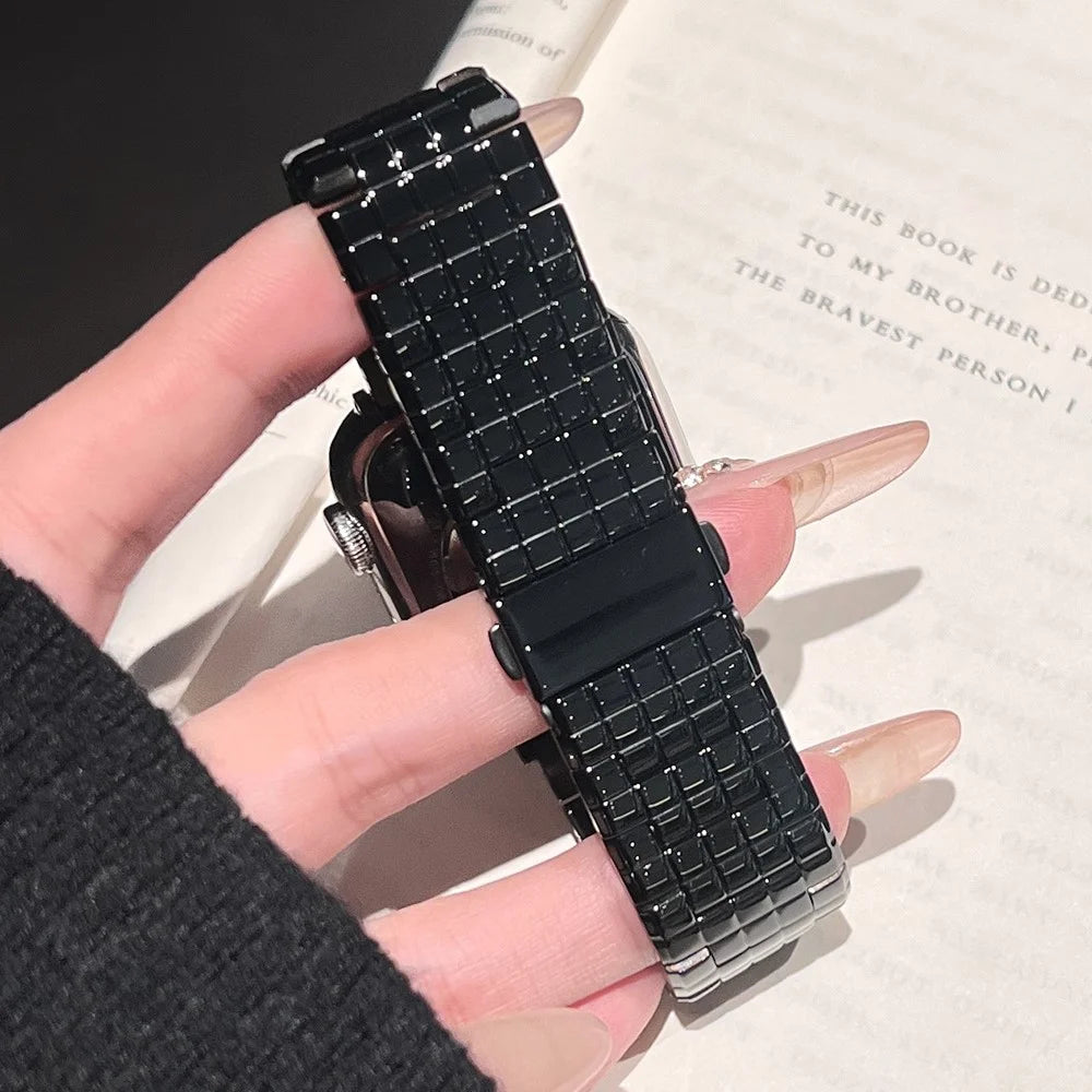 For Apple Watch Series 11 10 42mm / 9 8 7 41mm / SE3 SE2 SE 6 5 4 40mm / 3 2 1 38mm Stainless Steel Grid Watch Strap - Black - 5