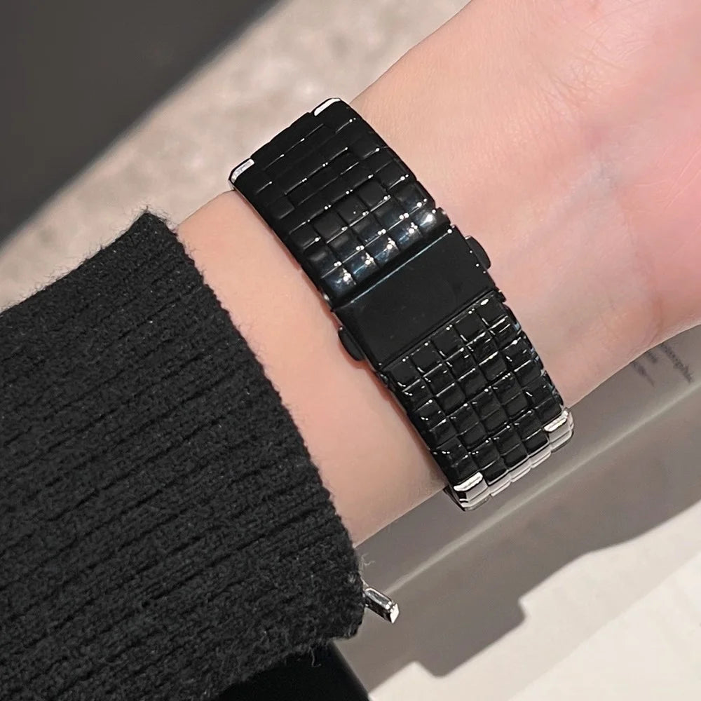 For Apple Watch Series 11 10 42mm / 9 8 7 41mm / SE3 SE2 SE 6 5 4 40mm / 3 2 1 38mm Stainless Steel Grid Watch Strap - Black - 6