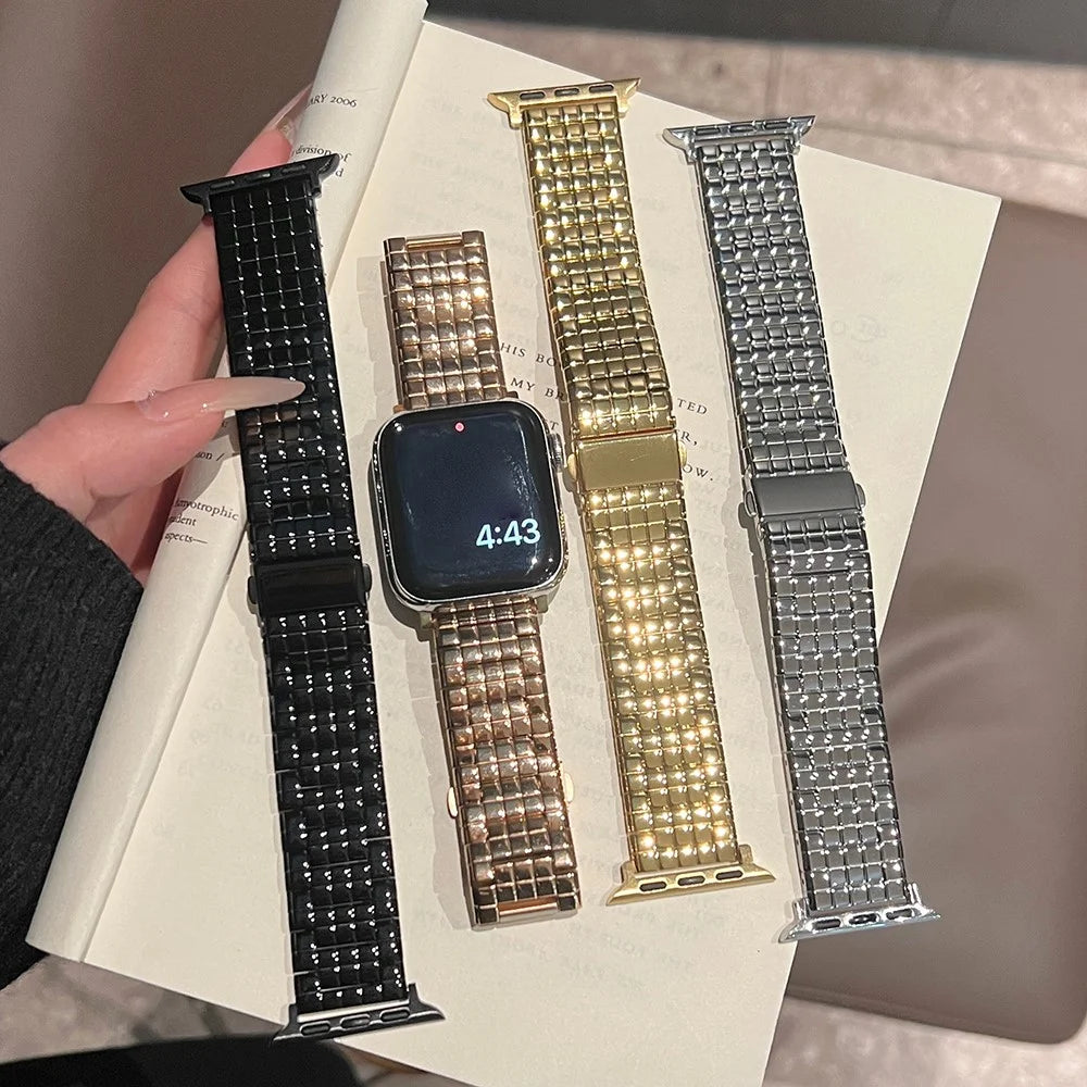For Apple Watch Series 11 10 42mm / 9 8 7 41mm / SE3 SE2 SE 6 5 4 40mm / 3 2 1 38mm Stainless Steel Grid Watch Strap - Black - 7