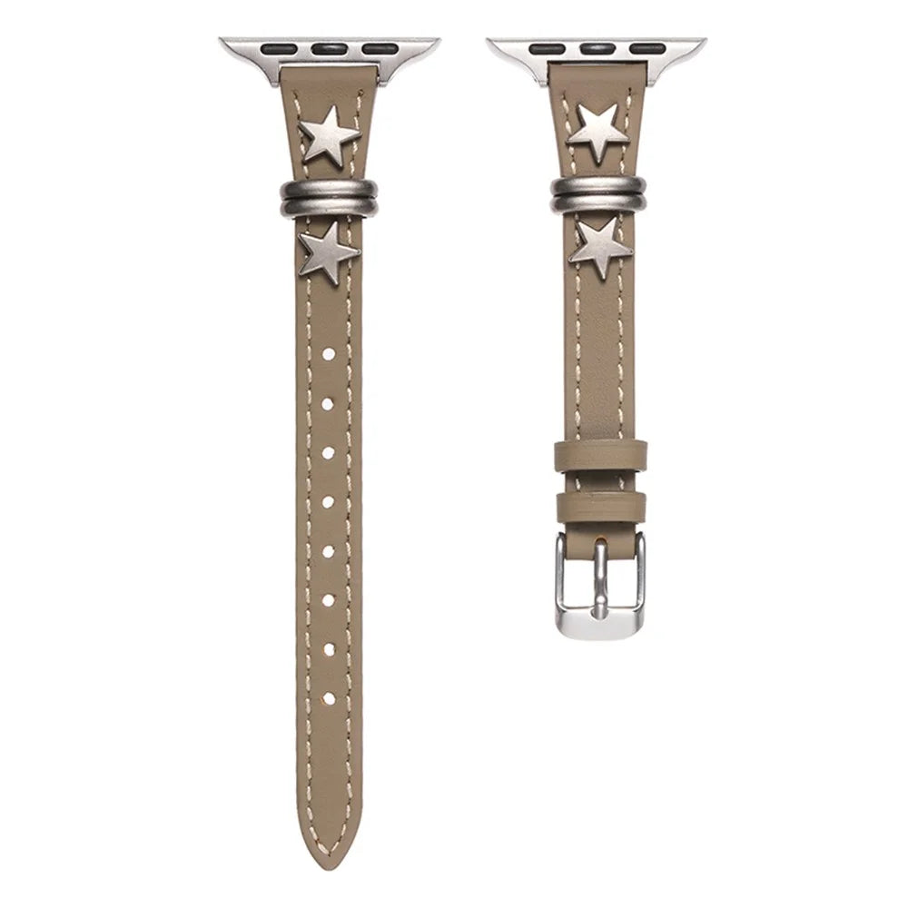 For Apple Watch Series 11 10 42mm / 9 8 7 41mm / SE3 SE2 SE 6 5 4 40mm / 3 2 1 38mm Retro Watch Band with Star Decor - Tan - 1