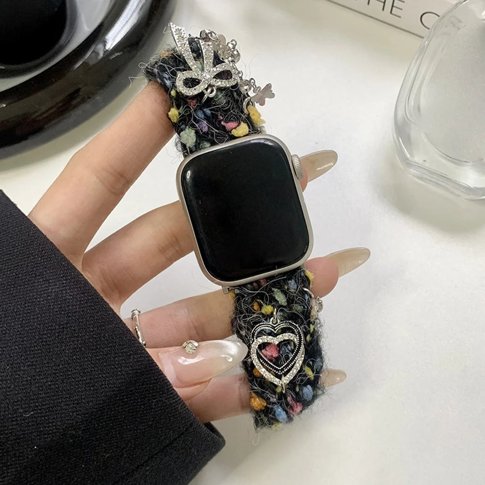 For Apple Watch Series 11 10 42mm / 9 8 7 41mm / SE3 SE2 SE 6 5 4 40mm / 3 2 1 38mm Bracelet Plush Watch Strap - Black - 1