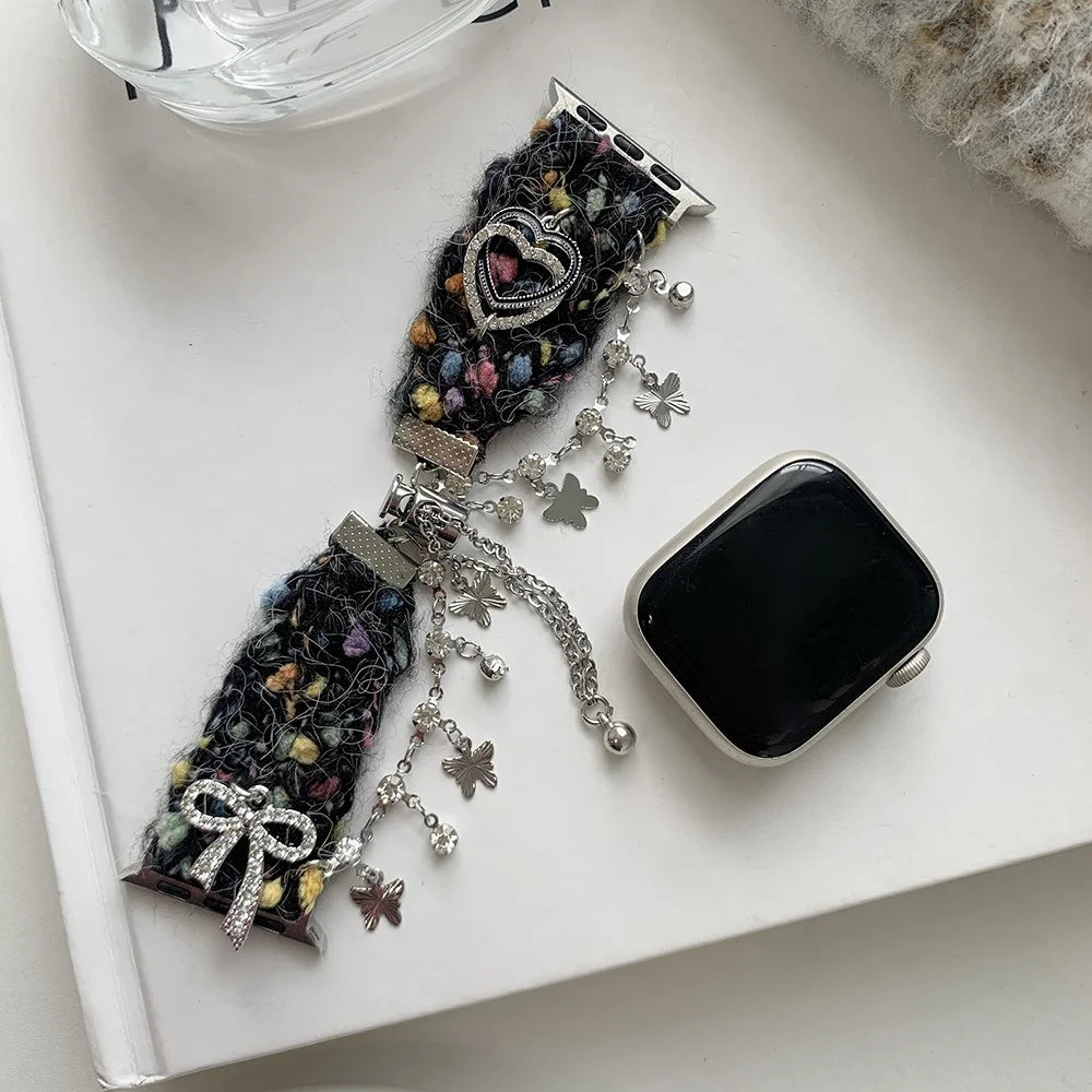 For Apple Watch Series 11 10 42mm / 9 8 7 41mm / SE3 SE2 SE 6 5 4 40mm / 3 2 1 38mm Bracelet Plush Watch Strap - Black - 2