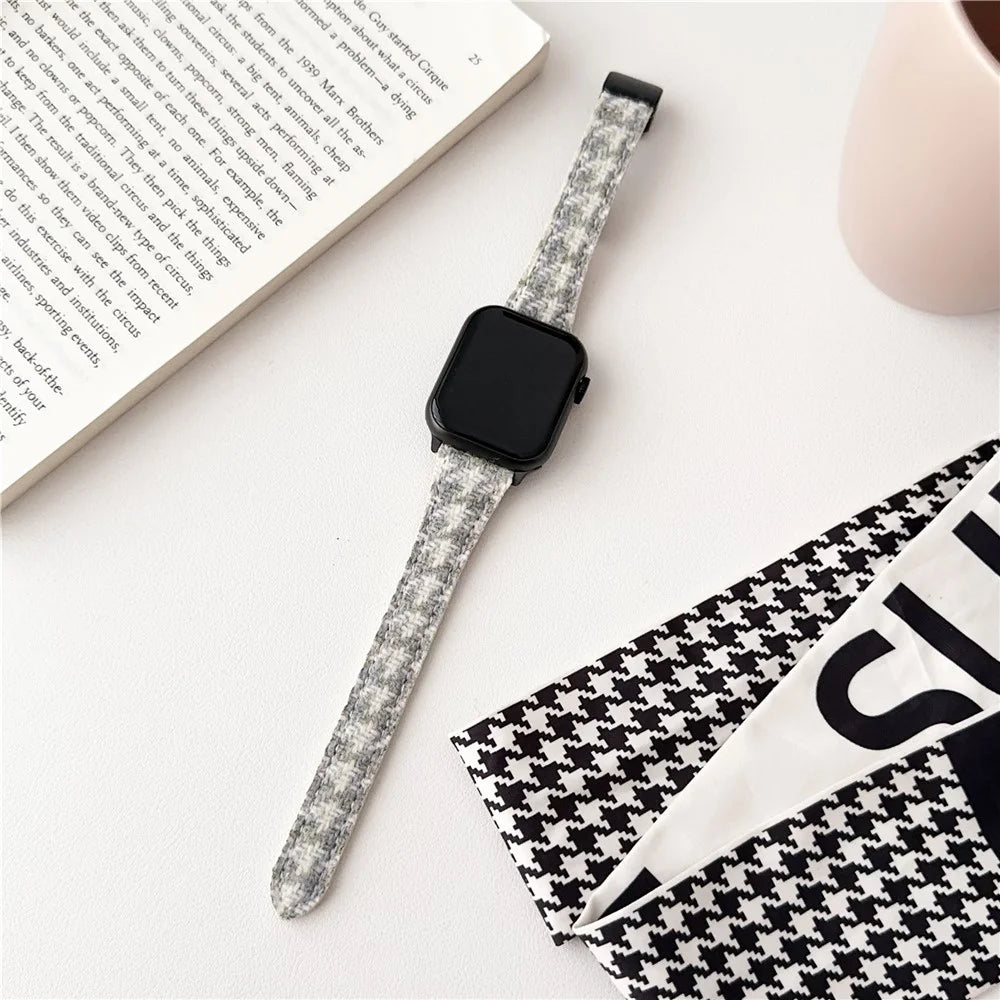 For Apple Watch Series 11 10 42mm / 9 8 7 41mm / SE3 SE2 SE 6 5 4 40mm / 3 2 1 38mm Houndstooth Woolen Watch Strap - Beige - 1
