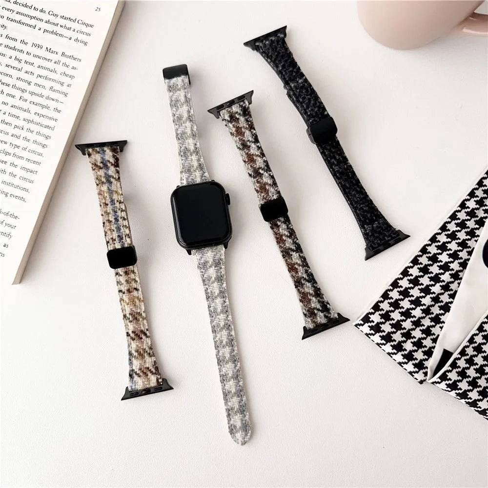 For Apple Watch Series 11 10 42mm / 9 8 7 41mm / SE3 SE2 SE 6 5 4 40mm / 3 2 1 38mm Houndstooth Woolen Watch Strap - Beige - 4
