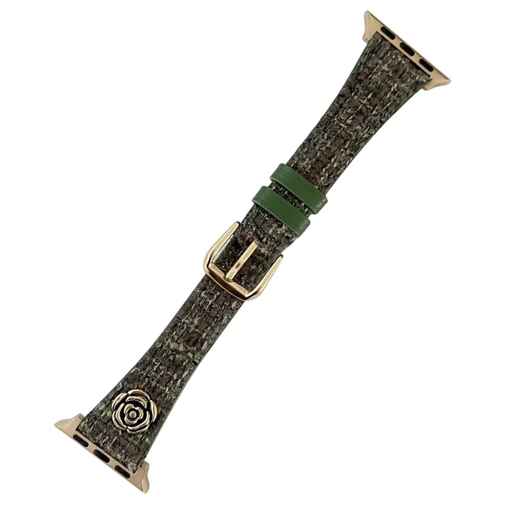 For Apple Watch Ultra 3 2 1 49mm / Series 11 10 46mm / 9 8 7 45mm / SE3 SE2 SE 6 5 4 44mm / 3 2 1 42mm Wrist Strap with Camellia Decor - Green - 1