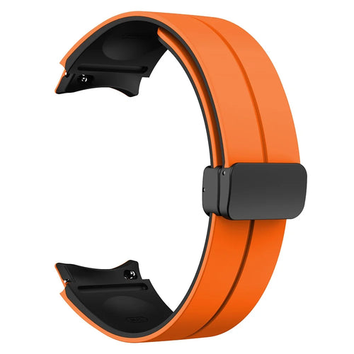 For Samsung Galaxy Watch 5 Pro 45mm Magnetic Buckle Wrist Band Bi-Color Silicone Strap - Orange + Black - 1
