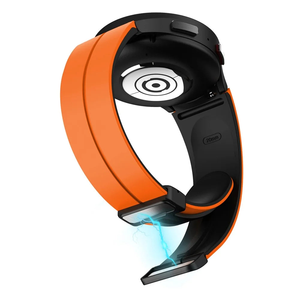For Samsung Galaxy Watch 5 Pro 45mm Magnetic Buckle Wrist Band Bi-Color Silicone Strap - Orange + Black - 4