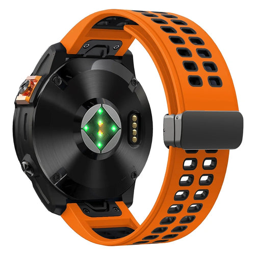 For Garmin Fenix 7X Pro 51mm / Fenix 7X Magnetic Buckle Replacement Band 26mm Silicone Strap - Orange+Black - 1