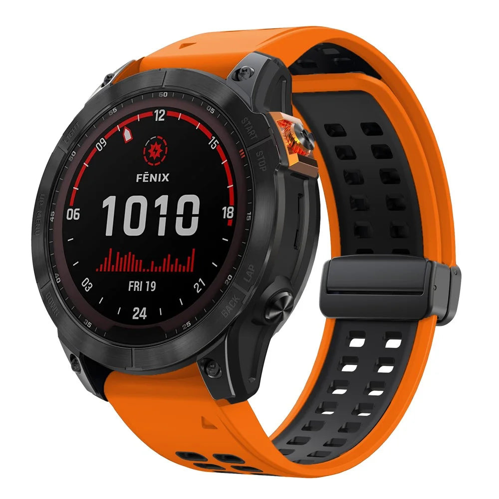 For Garmin Fenix 7X Pro 51mm / Fenix 7X Magnetic Buckle Replacement Band 26mm Silicone Strap - Orange+Black - 5