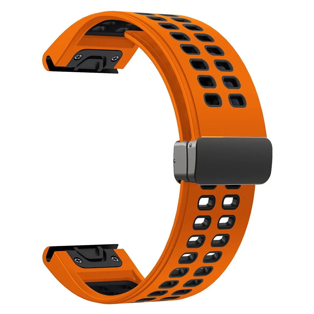 For Garmin Fenix 7 Pro 47mm / Fenix 7 Replacement Band 22mm Silicone Strap with Magnetic Buckle - Orange+Black - 2