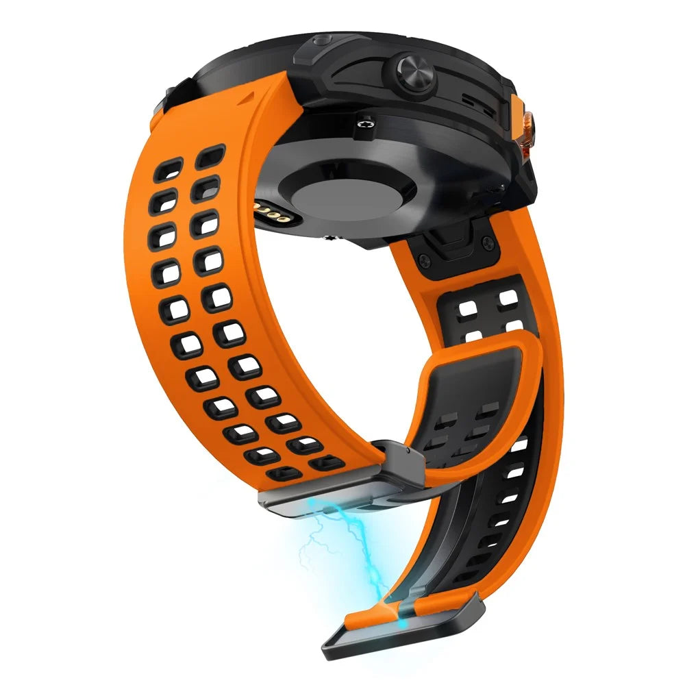 For Garmin Fenix 7 Pro 47mm / Fenix 7 Replacement Band 22mm Silicone Strap with Magnetic Buckle - Orange+Black - 4