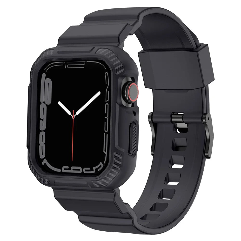 For Apple Watch Series 9 8 7 45mm / 6 5 4 SE SE (2022) SE (2023) 44mm / 3 2 1 42mm TPU Band with Watch Case - Dark Grey - 1