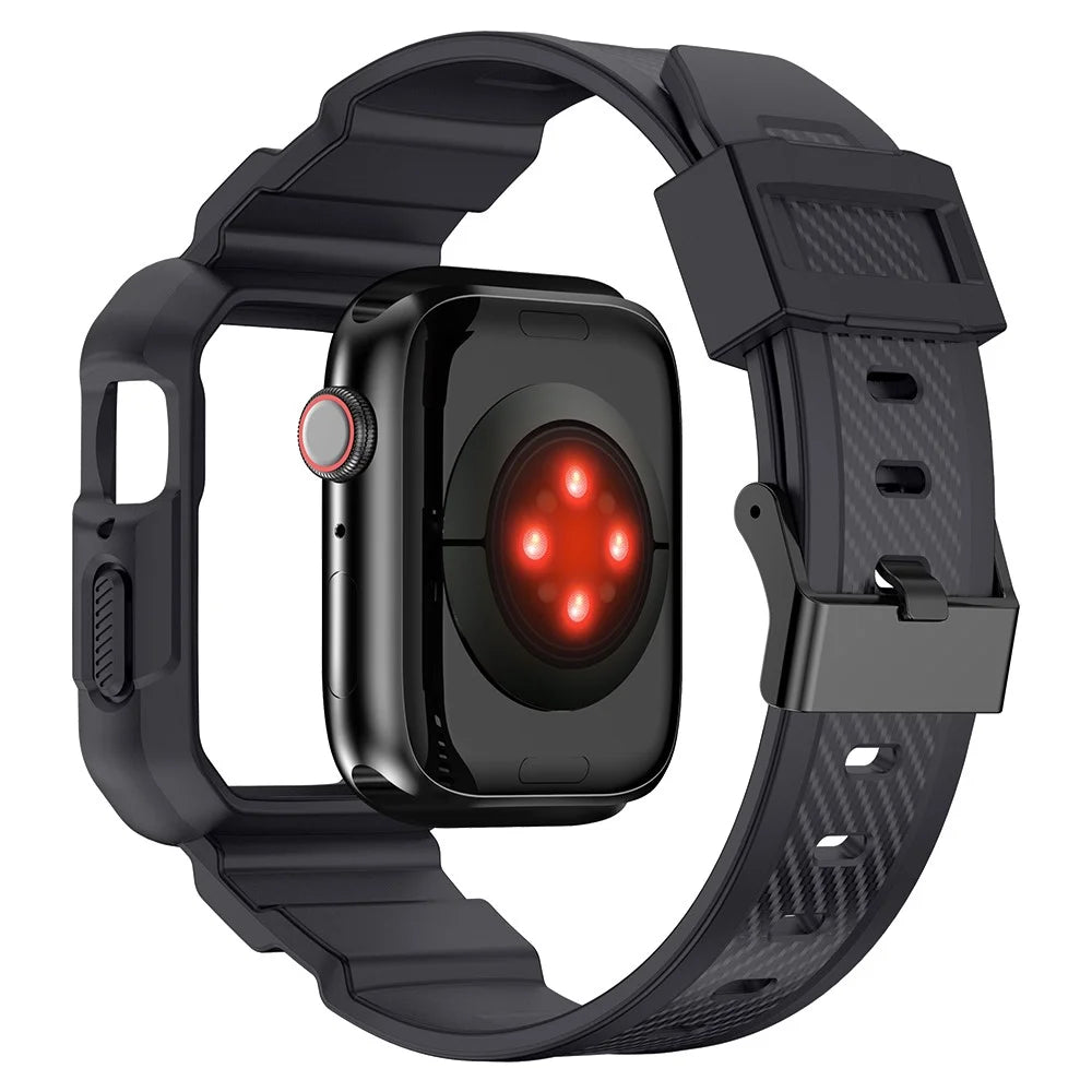For Apple Watch Series 9 8 7 45mm / 6 5 4 SE SE (2022) SE (2023) 44mm / 3 2 1 42mm TPU Band with Watch Case - Dark Grey - 4