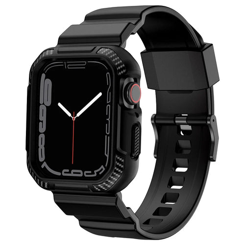 For Apple Watch Series 9 8 7 41mm / 6 5 4 SE SE (2022) SE (2023) 40mm / 3 2 1 38mm Watch Band TPU Strap with Case - Black - 1