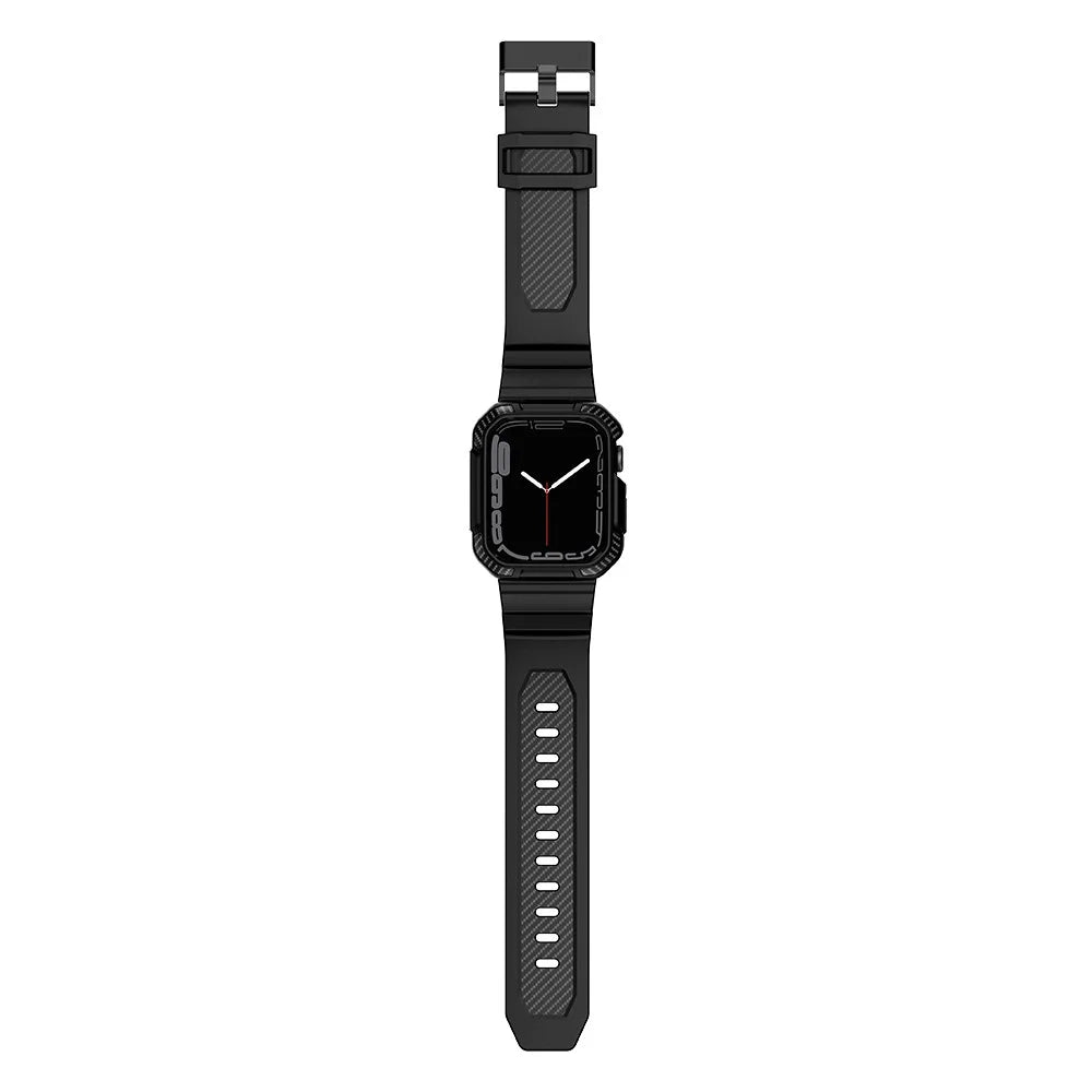 For Apple Watch Series 9 8 7 41mm / 6 5 4 SE SE (2022) SE (2023) 40mm / 3 2 1 38mm Watch Band TPU Strap with Case - Black - 5