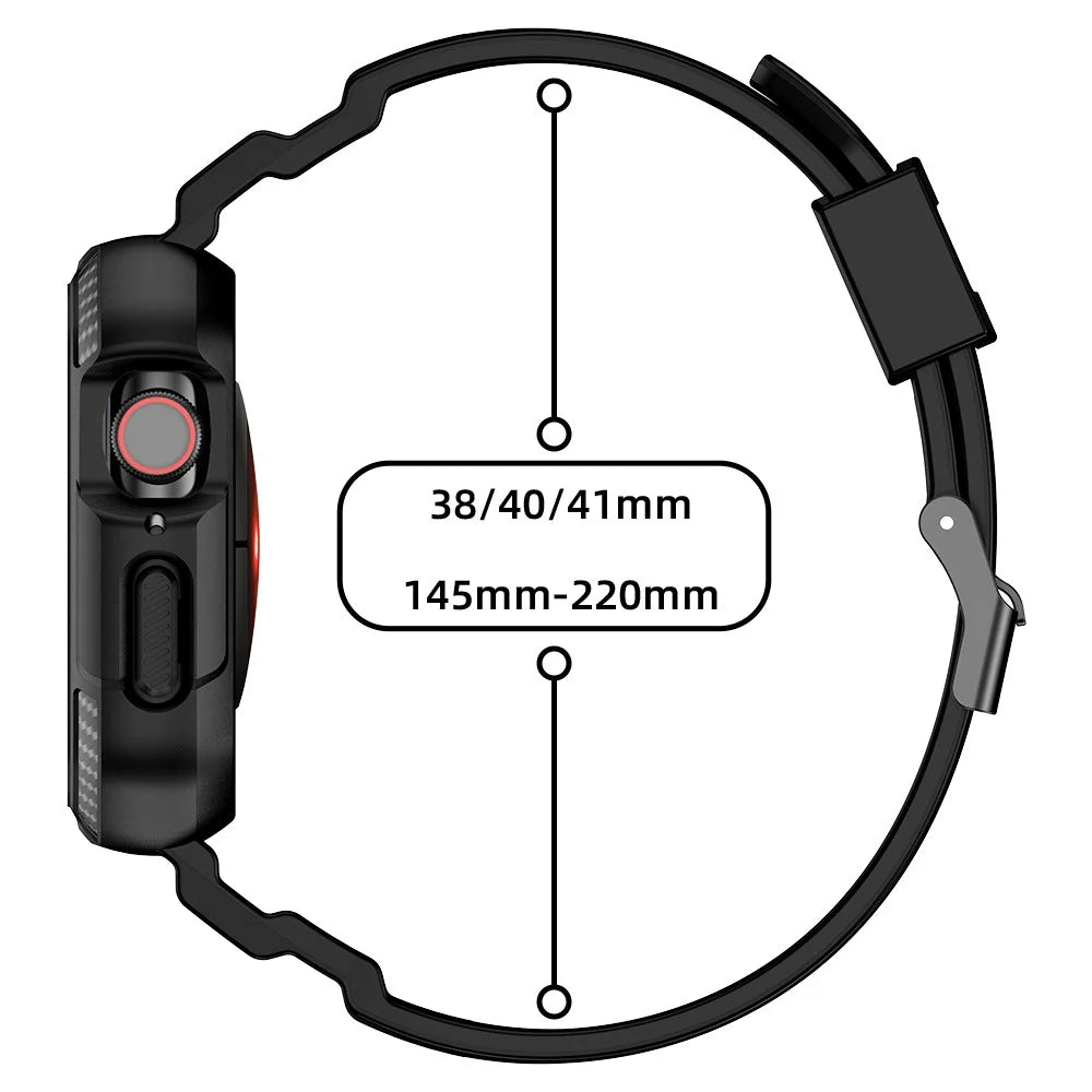 For Apple Watch Series 9 8 7 41mm / 6 5 4 SE SE (2022) SE (2023) 40mm / 3 2 1 38mm Watch Band TPU Strap with Case - Black - 7